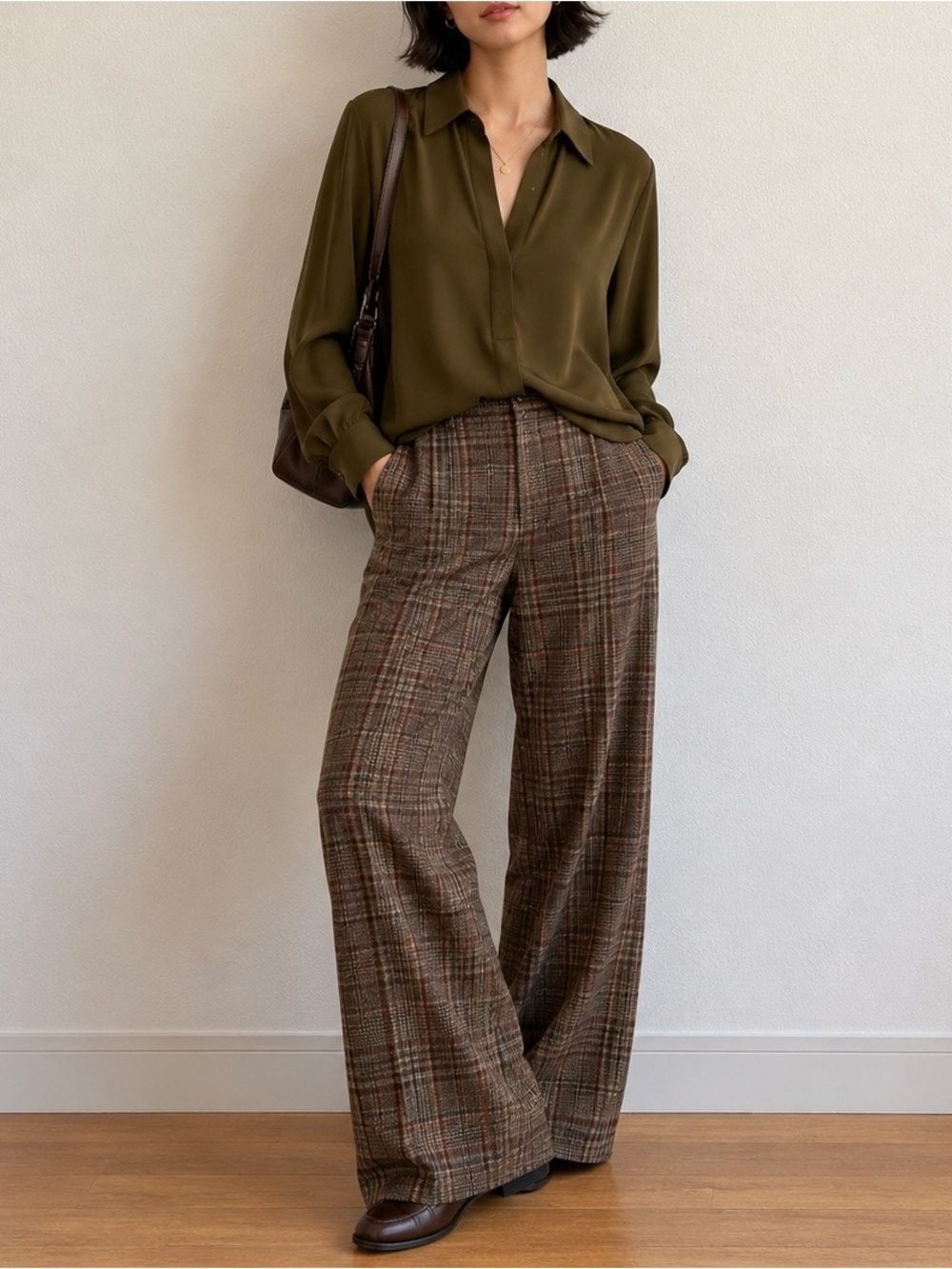 Vince 100% Silk Olive Brown Oversized Blouse Small